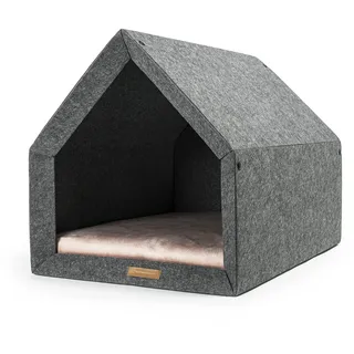 Rexproduct - PetHome Hundehütte mit Liegefläche und Dach I Biss- und Kratzfest I Gute Schalldämmung I Umweltfreundlich & Einfach zu Montieren I Größe S (60x42x43 cm) - Dunkelgrau und Rosa