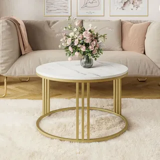 LORI LEVANTO Runder Couchtisch mit goldenem Gestell, Gold matt / marmor levanto - Gold