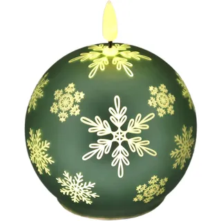 LED-Kugelkerze aus Glas mit Schneeflocken-Motiv und Timer 10cm LED-Kerze elektrisch Warmweiß Lichter Deko Adventskerzen Adventskranz Kranz Weihnachtsdeko Valentinstag geruchslos tropflos flammenlos