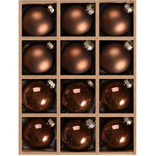 DN DECONATION Weihnachtskugeln Set, Braune Glaskugeln 6cm Christbaumkugeln | 12-teilig Christbaumkugeln mit Aufhängung, Weihnachtsbaumschmuck Kugeln für Tannenbaum Deko, Halloween & Festtagsdekoration