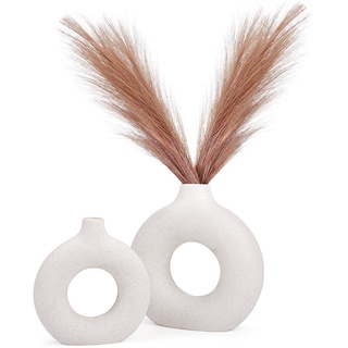 Belle Vous (2er Pack) Keramik Vase Beige Donut Vase - Blumenvase Modern Vase für Pampasgras & Blumen - Boho Vasen Deko für Wohnzimmer, Büro, Schlafzimmer, Hochzeit & Party