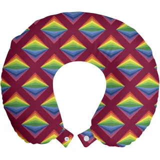 ABAKUHAUS geometrische Rhombus Reisekissen Nackenstütze, Energetische Regenbogen, Schaumstoff Reiseartikel für Flugzeug und Auto, 30x30 cm, Himbeere und Multicolor - Bunt