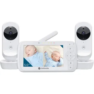 Motorola Nursery VM35-2 5-Zoll geteilter Bildschirm Weiß 2 Kameras 5,0 Zoll Video Baby Monitor Display - Nachtsicht, Zwei-Wege Kommunikation, Wiegenlieder, Zoom, Raumtemperatur, 1080p -