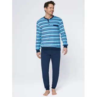 Schlafanzug KINGS CLUB, Herren, Gr. 44/46, blau (blau, gestreift), 80% Baumwolle, 20% Polyester, Homewear-Sets Schlafanzug