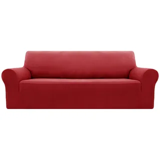 Deconovo Sofabezug Sofa Überzug Sofaüberwurf Cover Sesselbezug Sofahusse Abdeckung Super Elastisch Stretch Jacquard, 3-Sitzer(180-230cm), Rot