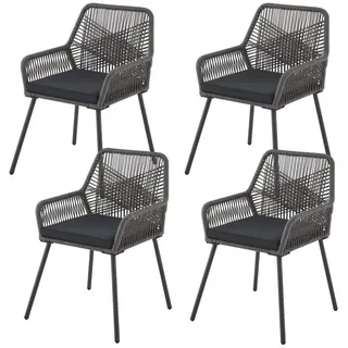 Juskys Gartenstühle Rope Kastos grau (4er-Set) , Grau , Metall , 57x86x61 cm , Gartenmöbel, Gartensessel, Gartenstühle