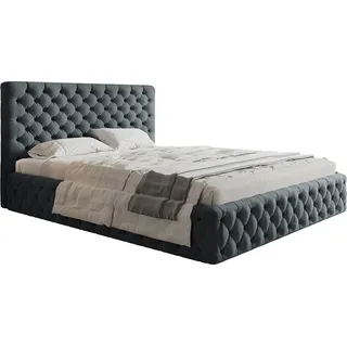 Polsterbett MIAMI-SLIM mit Kopfteil, 160x200 cm, Doppelbett mit Bettkasten und Lattenrost aus Holz, Velourstoff Grau - Grau