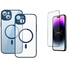 Baseus Magnetisches Gehäuse und gehärtetes Glas für iPhone 14 (blau)