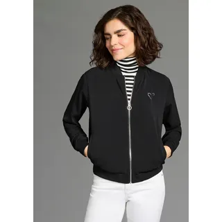 Blouson LAURA SCOTT, Damen, Gr. 48, schwarz, Web, Obermaterial: 98% Polyester, 2% Elasthan. Bündchen: 95% Polyester, 5% Elasthan, bedruckt, metallic, unifarben, normal, Bündchen, Jacken Blouson, mit Herz Druck-Applikationen, leichte Übergangsjacken