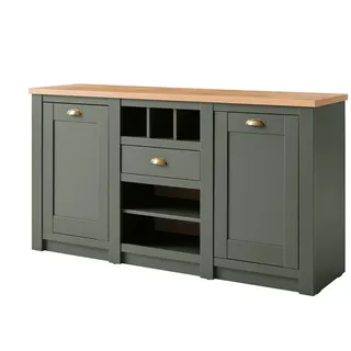 furn.design Sideboard, Grün, Eiche Wotan, Metall, Nachbildung,Eiche, Uni, 3 Fächer, 1 Schubladen, Sockel, 145x83x41 cm, Wohnzimmer, Kommoden & Sideboards, Sideboards