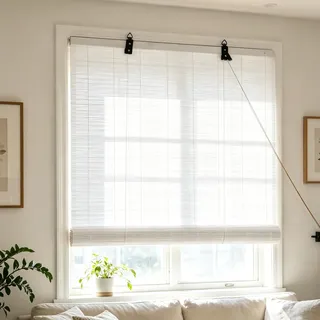 Bambusrollo für Fenster 90x200cm Weiß Sichtschutz Sonnenschutzrollo | Bambusvorhang Seitenzugrollo Raffrollo Lichtfilter Atmungsaktiv UV-Schutz Bambus Jalousie für Balkon,Innen-Außenbereich