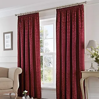 Mason Gray Fusion - Vorhänge mit Bleistiftfalten „Eastbourne“, hoher Baumwollanteil, Damast, Jacquard gefüttert, burgunderfarben, 66x72 (168 x 183 cm)
