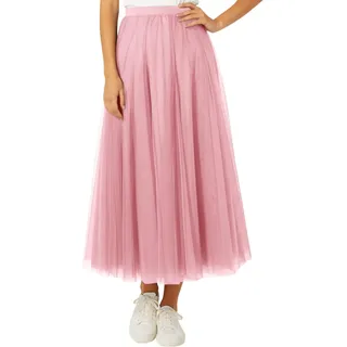 Generisch 2026 Tüllrock Damen A Linie Elastischer Hoher Bund Mesh Saum Prinzessin Langer Rock Einfarbig Röcke Maxiröcke Elegant Swing Unterrock Freizeitrock Hohe Taille Skirt