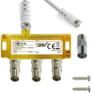 TronicXL 3-Fach Sat Splitter IEC Verteiler Antennenverteiler 3fach TV Kabel Adapter Kabelfernsehen Koax zb kompatibel mit für Unitymedia Vodafone Netcom PYUR komro RFT EWE TEL Unicable DVBT DVBC CATV