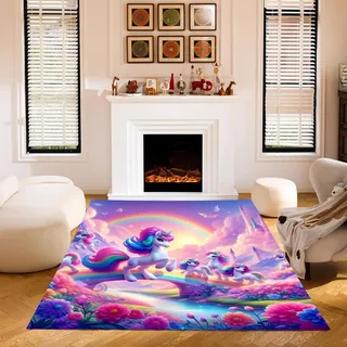KIDSLOVE Einhorn Teppich Wohnzimmer 160x230cm Schlafzimmer kinderteppich Cartoon Einhorn kinderzimmer Junge, Einhorn Teppich wohnzimmerteppich fur Dekoration (140x200 cm,3)