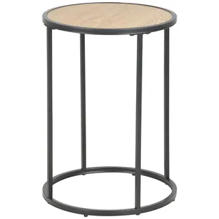 Selsey KRAPINA - Beistelltisch / Couchtisch im Industrial-Style , Holzoptik mit Metallgestell in Schwarz, rund 40 cm