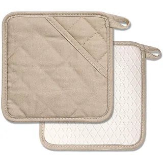 ZORR Topflappen Silikon 2er Set, 18CM, Hitzebestaendige Topflappen Schutzlappen für die Küche, (BEIGE)