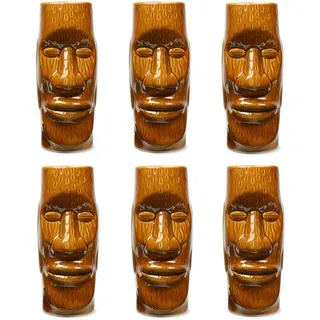Cocktailglas Tiki Tasse Statue Moai Nachahmung der Monolithen der Osterinsel Dekoration Innen Außen Haus Küche Bar Set mit 6 Tikis-Tassen aus Keramik