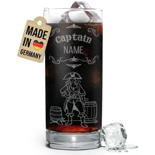 Print Royal PR Graviertes Longdrinkglas personalisiert mit Name - Captain - Geschenk für Freundinnen zum Geburtstag, Cola-Glas mit Gravur | Lasergravur, 400 ml
