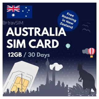 travSIM SIM Karte Australien | 12GB Mobile Daten bei 4G/5G Geschwindigkeiten | Kostenloses Roaming in Neuseeland | Der Plan der SIM Australien ist 30 Tage gültig