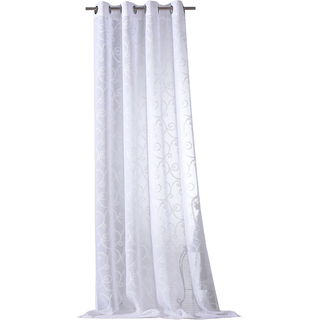 Vorhang WECKBRODT "Romance" Gr. 2, weiß, B:140cm H:225cm, Polyester, Gardinen, Vorhang, echte Stickerei, halbtransparent, Muster Raute, Gardine, Store