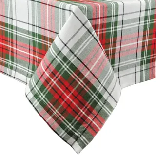 DII Tartan Plaid Collection Weihnachtstisch- und Küchendekoration, quadratisch, 132 x 132 cm, Rot, Grün und Weiß