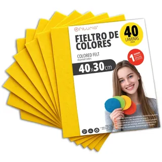 OFITURIA Bastelfilz für DIY-Projekte, Bunte Filzstoffe für Patchwork, Nähen, Schule, Kunst und Dekoration 40x30cm (Gelb, 40 Stk)