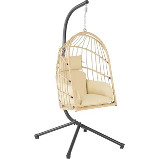 HinHocker Hängesessel mit Gestell, Creme, Hängeschaukel für Indoor und Outdoor, Schaukelstuhl - Creme