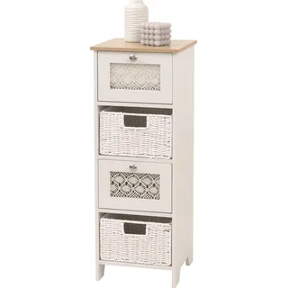 Kommode HWC-O75, Schubladenschrank, 4 Schubfächer Korbschubladen Holz Melamin 82x30x30cm natur-weiß - Weiß