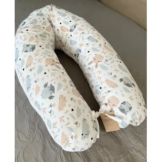 LOOLAY Schwangerschaftskissen - Stillkissen 170 cm - Seitenschläferkissen 100% Baumwolle - mit Waffelpique und Glatt Abnehmbarem Bezug - Schwanger Kissen für Schlafen (Waffel Weiß/Hase)