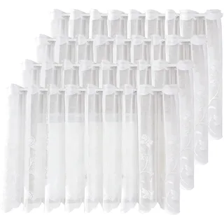 4 Stück 130 x 45 cm Scheibengardinen Bistrogardine Weiß Halbtransparent | Blumen und Schmetterling Muster Bestickt, Modern Kurze Küchengardinen mit Ösen, für Küche Wohnzimmer Schrank Wohnwagen