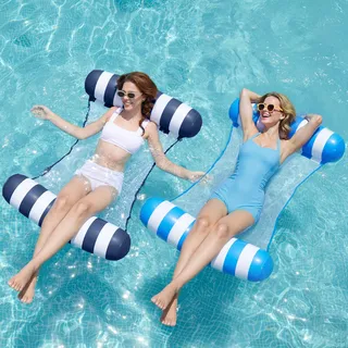 Sloosh 2 Pack Hängematte Pool Floats für Erwachsene, 4-in-1-aufblasbare Mehrzweck-Schwimmhilfen für den Pool, PVC Wasserhängematten Lounge Floaties (Blau, Marineblau)