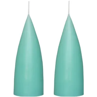 Kunstindustrien® Stumpenkerzen, Hergestellt in Dänemark, 43 Farben verfügbar, Kegel Kerze, Durchgefärbte Stumpenkerze lange Brenndauer von 15 Stunden, Kerzen Deko, 2 Stück, 6,5 x 16cm (Mint Grün)
