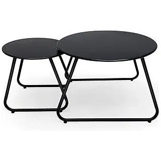 Patio Outdoor Couchtisch Set von 2, wetterfest Stahl Runde Endtische, Outdoor Nesting Tisch für Terrasse, Balkon, Bistro und Indoor, Schwarz