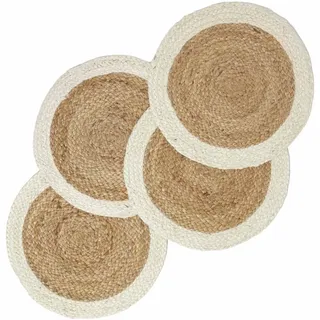 Homescapes Jute-Tischset creme-natur, 4er-Set Platzsets rund geflochten, 40 cm , Naturfarben, Weiß , Naturmaterialen , Rund , 40x40 cm , Oeko-Tex® , Heimtextilien, Wohntextilien, Tischwäsche, Tischsets