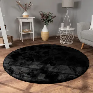 Paco Home Fellteppich »Kunstfell Soft 380« rund 14 mm Höhe Langflor, Kuschelteppich - besonders weich, Uni-Farben, schwarz