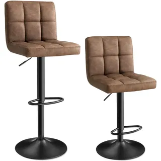 SONGMICS 2er-Set Barhocker mit Lehne, höhenverstellbar, PU-Bezug | Küchenstühle, mit Fußstütze, 360° Drehstuhl, Kaffeebraun und Tintenschwarz, MONNI Kollektion LJB064K02