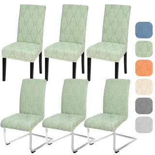 Alishomtll Stretch Stuhlhussen 4er/6er Set Stuhlbezug Universal für Schwingstühle Blatt Jacquard Esszimmerstühle Bezug Abnehmbare Stühle Schutz für Küche Bankett Hochzeit Party (Grün, 6pcs)