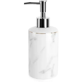 ANTIS'S HOME Keramik Seifenspender 370 ml – Nachfüllbarer Flüssigseifenspender und Spülmittelspender aus Porzellan in Marmor Optik mit goldenen Linien, moderner Seifenspender für Bad und Küche