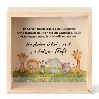 Namalu Taufgeschenke Geldgeschenke Verpackung Bilderrahmen Spardose 16 x 16 cm Geschenk für Taufe Kommunion Konfirmation Jugendweihe Abitur 3D Bilderrahmen Sparbüchse Holz Sparrahmen(Tiergefährten)
