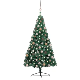 The Living Store Künstlicher Halb-Weihnachtsbaum Beleuchtung Kugeln Grün 240 cm - Grün