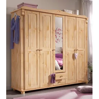 otto home »Adele« beige (natur), B:207cm H:191cm T:53,5cm, Massivholz, Schränke, Kleiderschrank, aus massiver Kiefer,Spiegel beim 4-und 5-trg.Schrank, Innenausstattung,