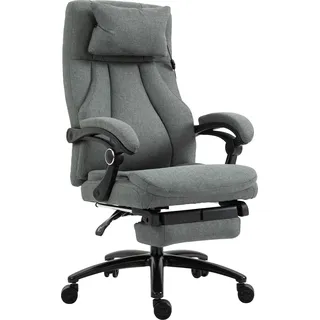 Vinsetto Bürostuhl massage, höhenverstellbarer Chefsessel, Gamingstuhl mit Fußstütze Massagefunktion, ergonomischer Drehstuhl, Massage Sessel, Leinen-Gefühl, Grau, 64 x 74 x 109-117 cm - Grau