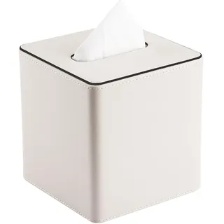 KINGFOM Taschentuchbox Kosmetiktücherbox aus PU Leder, Dekorative Tissue Box Tücherbox für Wohnzimmer, Badezimmer & Büro (Weiß, Quadratisch)