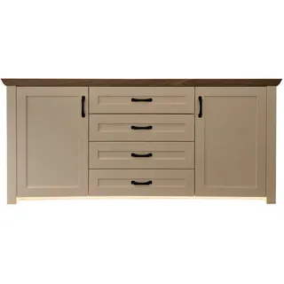 Landscape Sideboard , Creme, Eichefarben , Metall , Asteiche , furniert , 2 Fächer , 4 Schubladen , 200x79x43 cm , individuell planbar, Beimöbel erhältlich, in verschiedenen Holzdekoren erhältlich , Wohnzimmer, Wohnwände, Wohnwand-Serien
