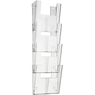 1 Set - Wandprospekthalter inkl. Trennwände, A4 oder 1/3 A4 (DIN lang) Format, Hochformat, 4 Fächer, transparent, PS