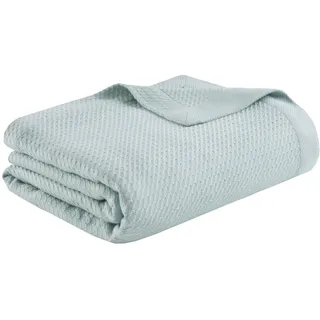 Madison Park Decke aus 100% ägyptischer Baumwolle, leicht für den Sommer, atmungsaktives Waffelstrick-Design, weiche, gemütliche Ganzjahresdecke für Bett, Hellblau, Full/Queen Size (229 x 229 cm)