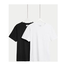 Mens M&S Collection 2pk Pure Cotton Crew Neck T-Shirts - Black Mix, Black Mix - M-REG
