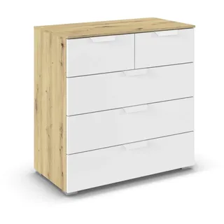 Rauch Möbel Aditio, Kommode für Schlafzimmer, Wohnzimmer, Kinderzimmer, Flur, 5 Schubladen, Soft-Close-Funktion, Sideboard im modernen Look, Farbe Weiß/Eiche Artisan, Holz, Breite 80 cm