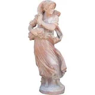 Biscottini - Gealterte Statue aus toskanischem Terrakotta - L 37 x T 40 x H 142 cm - Gartenstatue - komplett handgefertigt - 100% Made in Italy